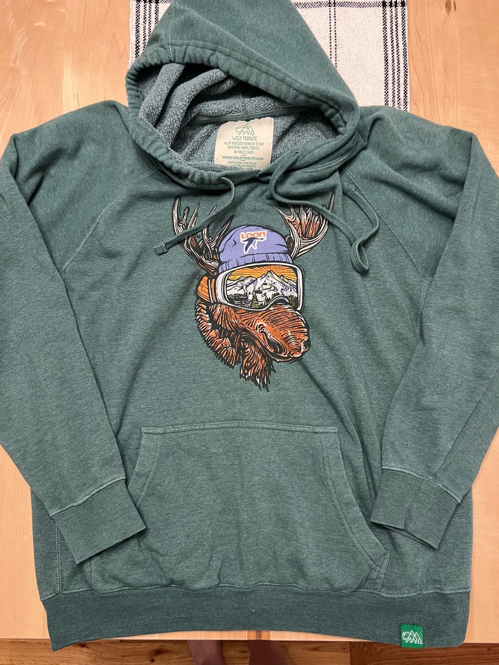 Men's Dark Teal Moose Graphic Hoodie with Ski Goggle Print